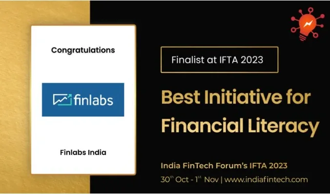 Congratulations card: Finlabs India, finalist for Best Initiative for Financial Literacy at IFTA 2023