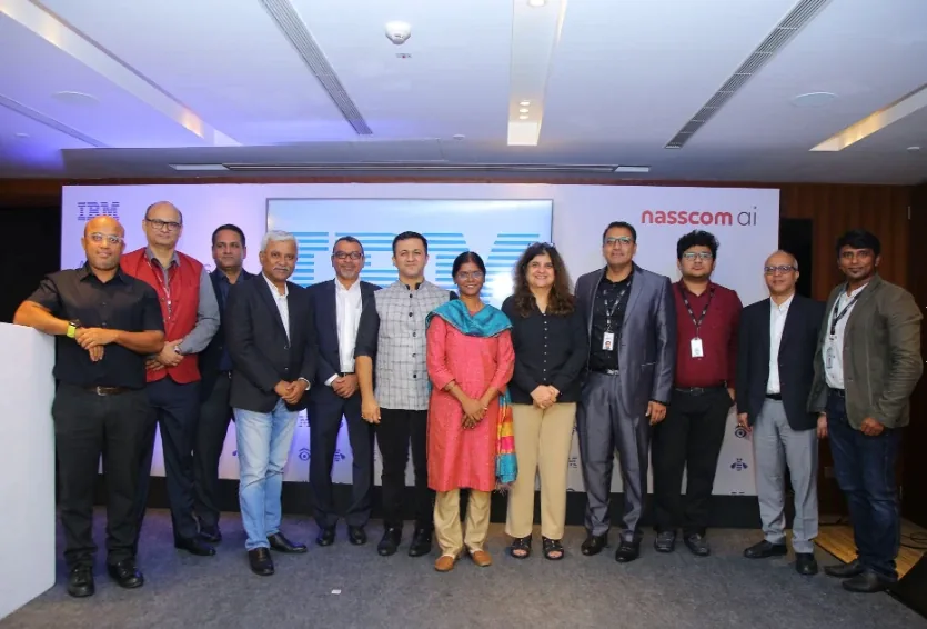 Participants on stage at the nasscom ai and IBM AI for Business Grand Challenge