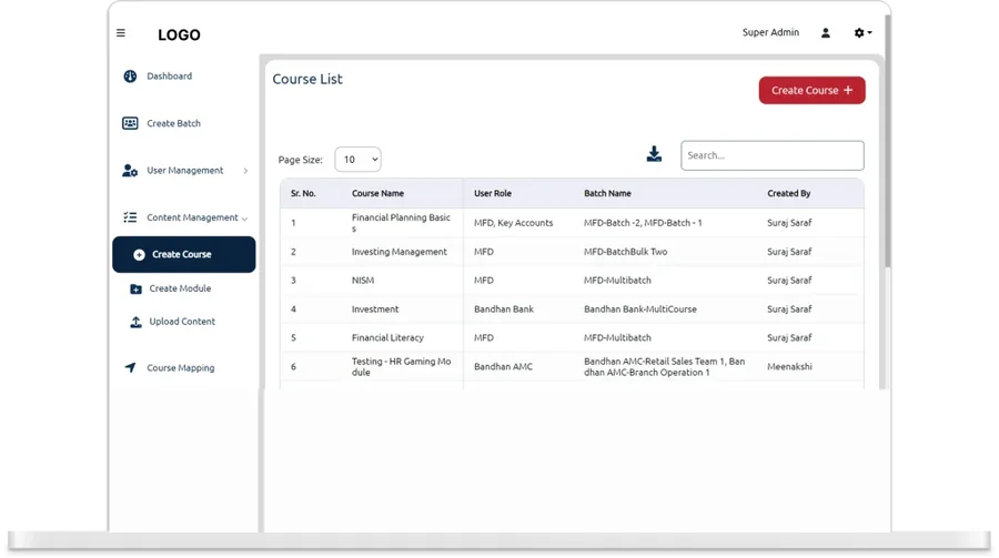 Adding a course and its modules in Learngenie, with completion criteria and a cover image