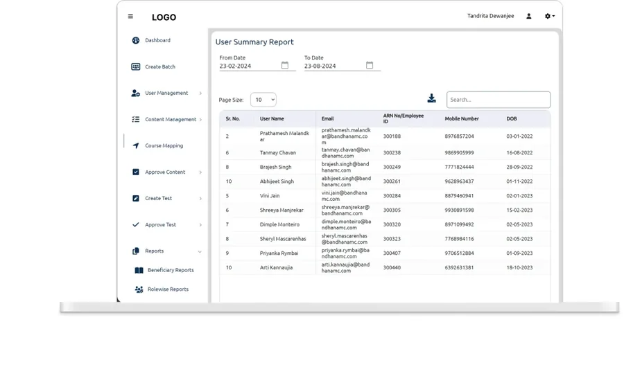 Learngenie reporting: monthly training trends, completion rates and time spent